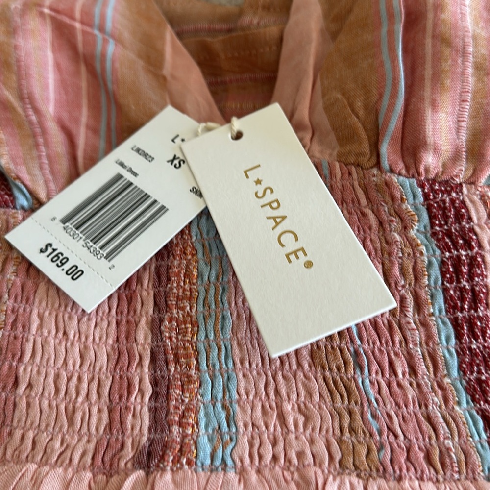 L SPACE STUNNING Cotton/Viscose Blend Maxi Dress w Smocking at Rib Cage XS BNWT - Picture 10 of 10